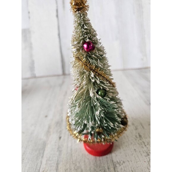 Vintage flocked mini bottle brush tree Garland ornament Xmas display decor - Picture 4 of 9